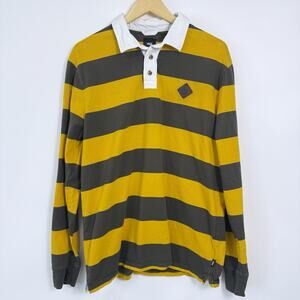 Vans Ward Stripe Rugby Polo Shirt‎ Mens Size L Yellow Gray Skater Street